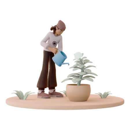 Man Nurturing Mental Health Growth Plant  3D Icon