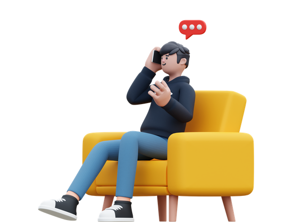 Man On Phone While Sitting On Couch  3D Illustration