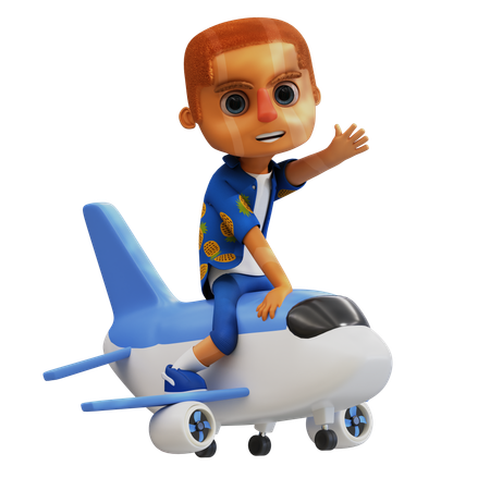 Man on vacation boarding a plane  3D Illustration