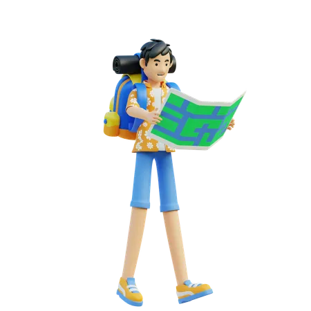 Man Open Map  3D Illustration