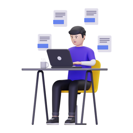 Man opening a text file using a laptop  3D Icon