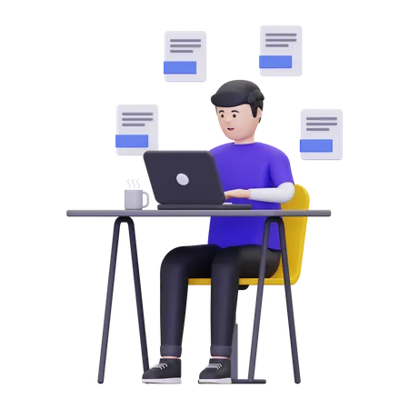 3 D Man Opening A Text File Using A Laptop Illustration 3D Illustration