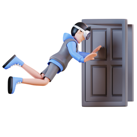 Man Opening Virtual Door  3D Icon