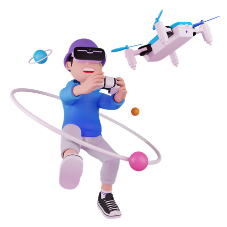 Man operating drone in metaverse  3D Illustration