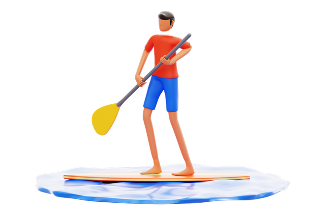 Man Paddle Boarding On Water  3D Icon