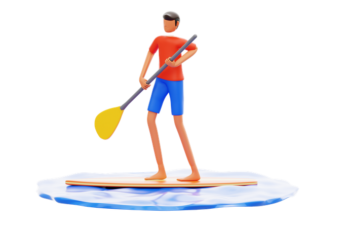 Man Paddle Boarding On Water  3D Icon