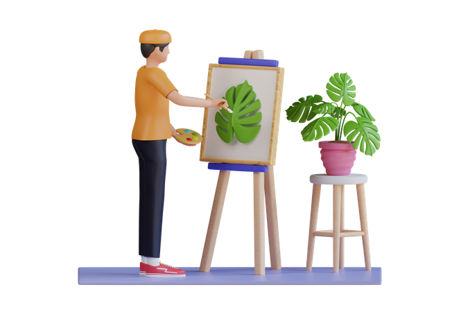 Man Painting  3D Illustration