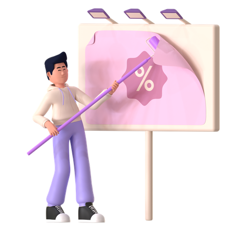 Man Painting Advertising On Billboard  3D Icon