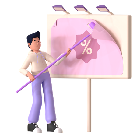 Man Painting Advertising On Billboard  3D Illustration