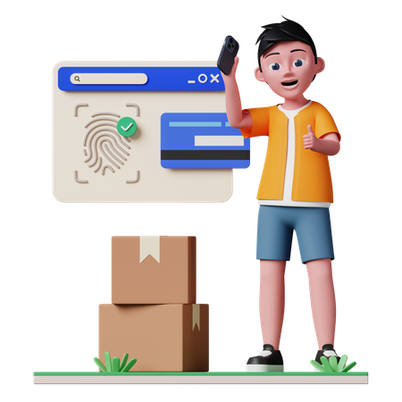 Man paying via secure card payment  3D Illustration