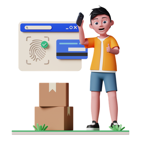 Man paying via secure card payment  3D Illustration