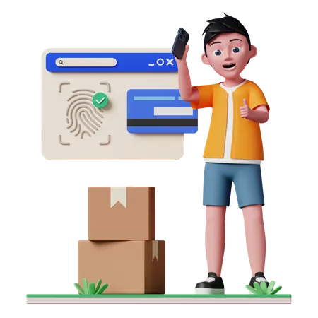 Man paying via secure card payment  3D Illustration