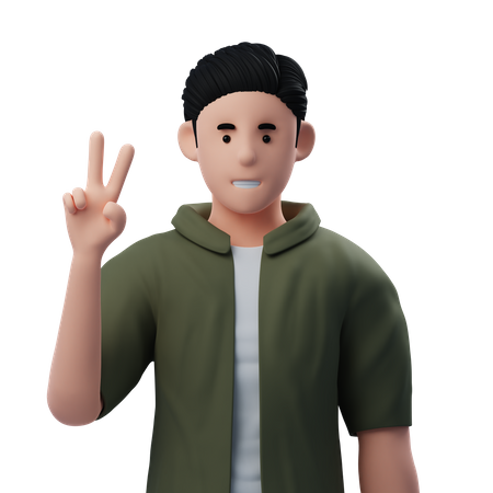 Man Peace Sign  3D Illustration