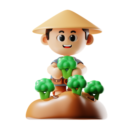 Man Planting Broccoli  3D Icon