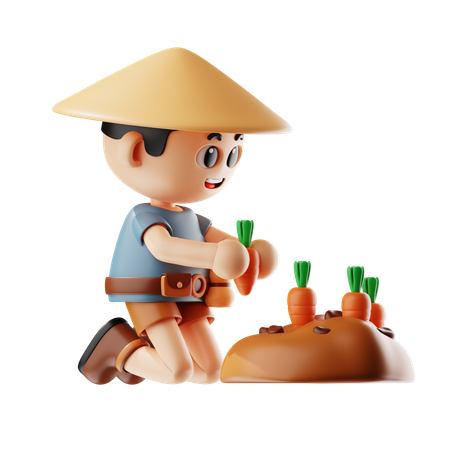 Man Planting Carrots  3D Icon