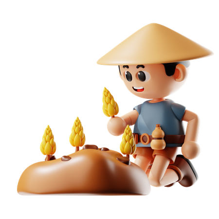 Man Planting Wheat  3D Icon