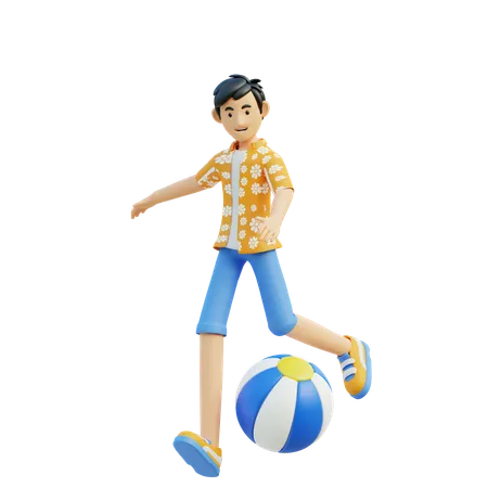 Man Play Beach Ball  3D Illustration