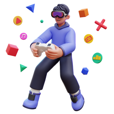 Homem joga jogo virtual  3D Illustration