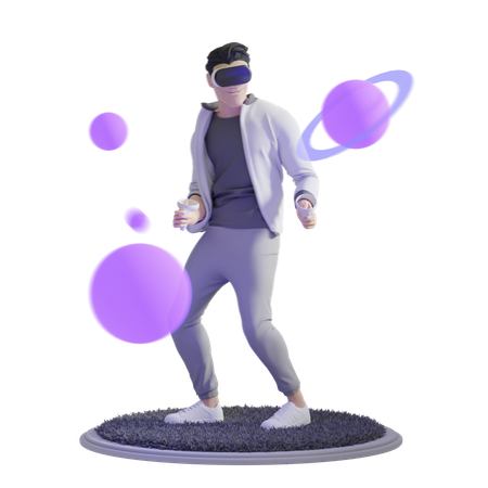 Man Play Orbit with VR glasses  3D Illustration