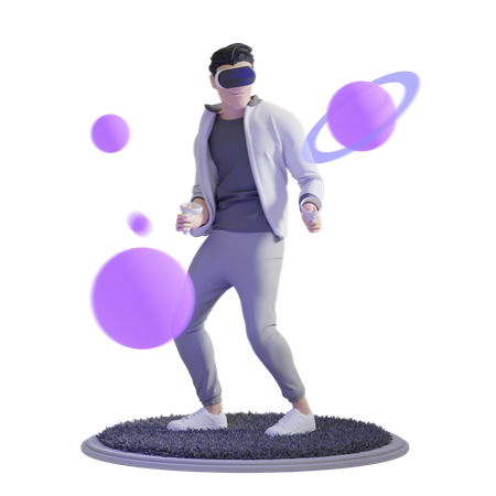 Man Play Orbit with VR glasses 3D Illustration