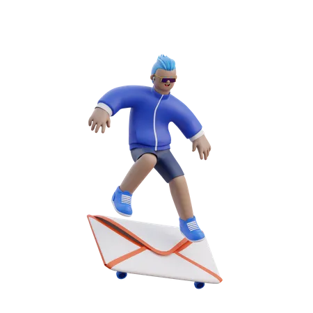 Man Playing a Skateboard  3D Illustration