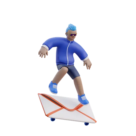 Man Playing a Skateboard 3D Illustration