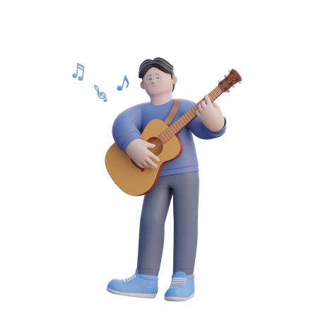 Man Playing Acoustic Guitar  3D Illustration