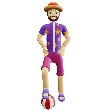 Man Playing Ball on Beach  3D Illustration