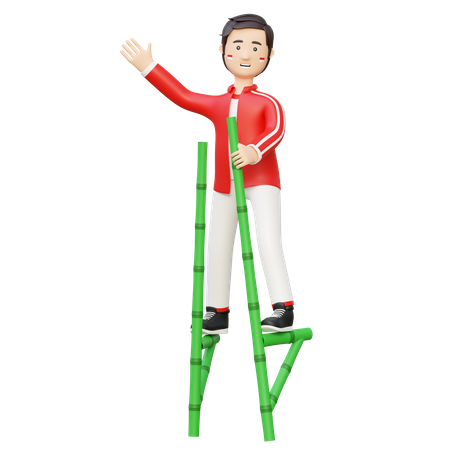 Man playing bamboo Stilts celebrating independence day  3D Icon