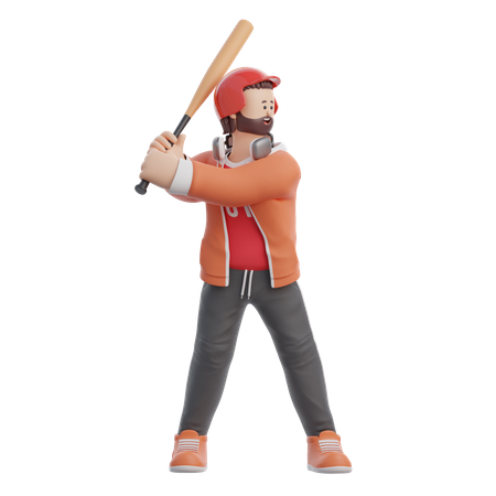 Man Playing Baseball  3D Illustration