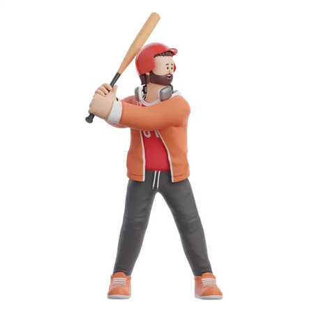 Man Playing Baseball  3D Illustration