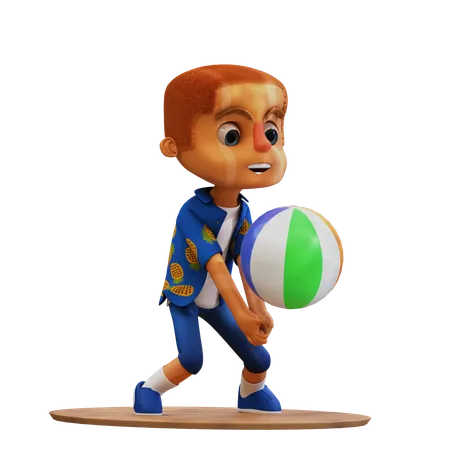 Man playing beach ball on beach  3D Illustration