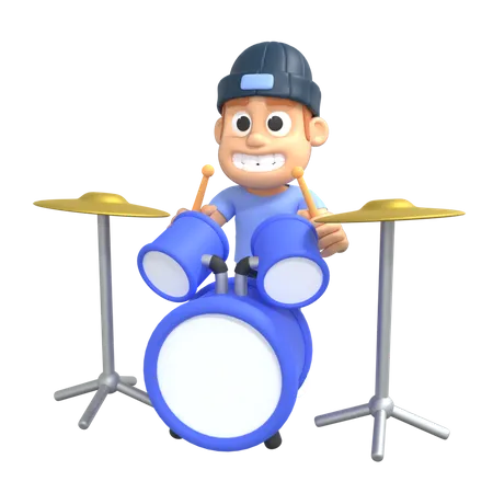 Man playing drum  3D Illustration