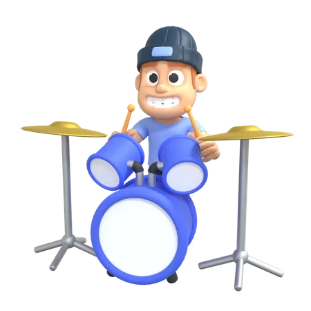 Man playing drum 3D Illustration