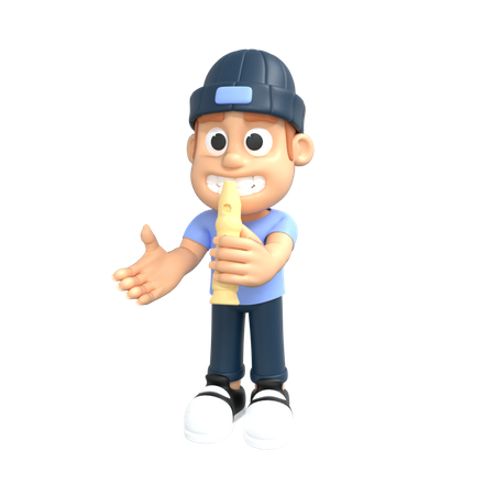 Man playing flute  3D Icon
