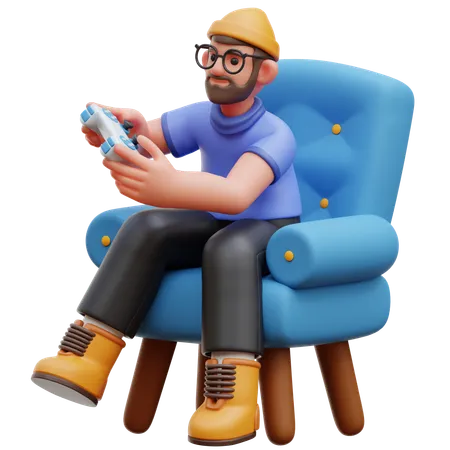 Man Playing Game  3D Illustration