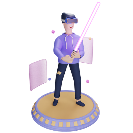 Man Playing Game in metaverse  3D Illustration