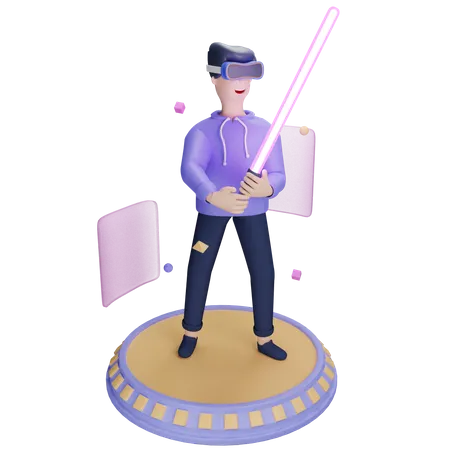 Man Playing Game in metaverse  3D Illustration