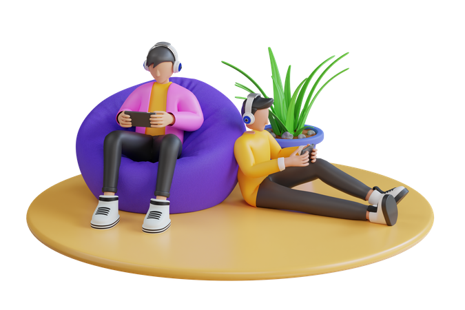 Man Playing Game In In Playstation While Seating On Sofa  3D Illustration