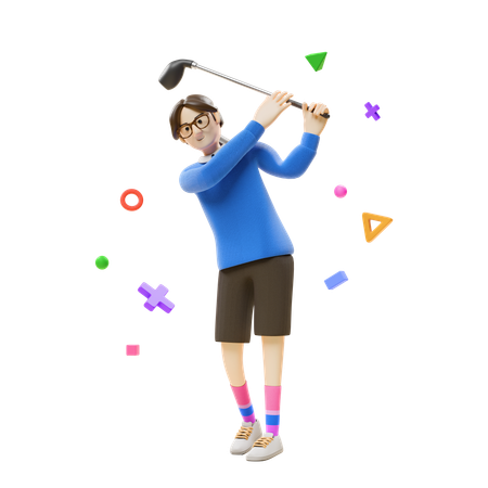 Man Playing Golf  3D Illustration