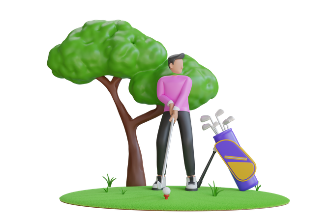 Man Playing Golf 3D Illustration