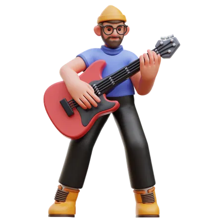 Man Playing Guitar  3D Illustration