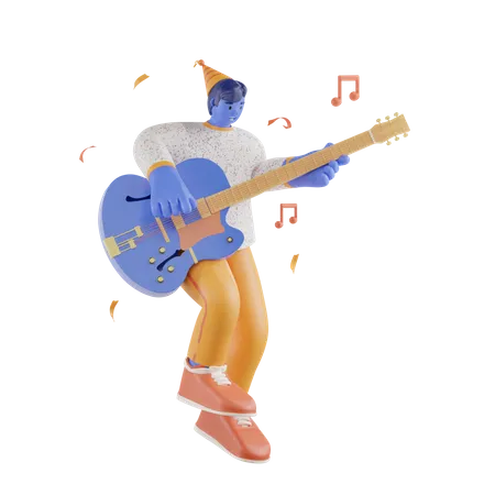 3 D Party People Playing Guitar 3D Illustration