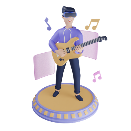 Man playing guitar in metaverse  3D Icon
