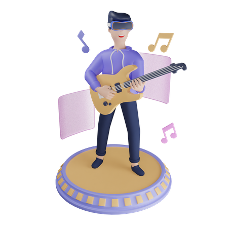 Man playing guitar in metaverse  3D Illustration