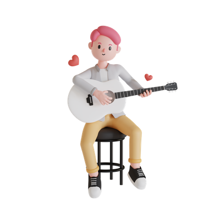 Man playing his guitar  3D Illustration