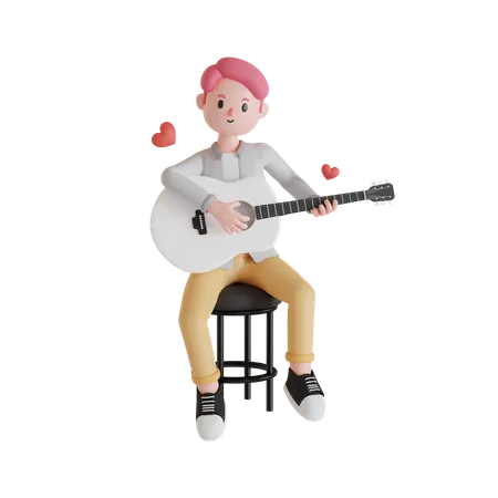 Man playing his guitar  3D Illustration