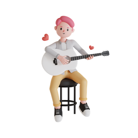 Man playing his guitar 3D Illustration