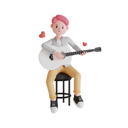 Man playing his guitar 3D Illustration
