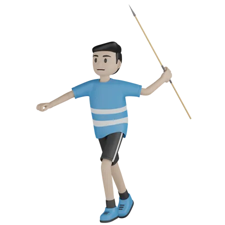 Man Playing Javelin Throw 3D Illustration
